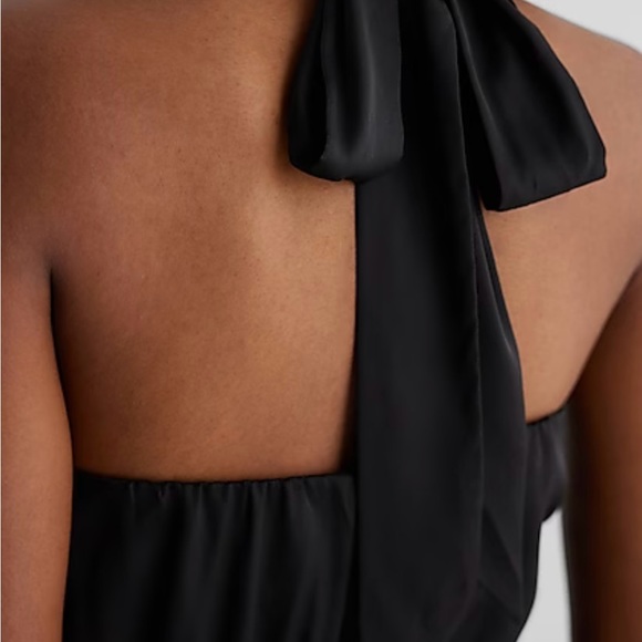 Satin Tie Halter Cowl Neck Wide Leg Jumpsuit - Picture 6 of 11